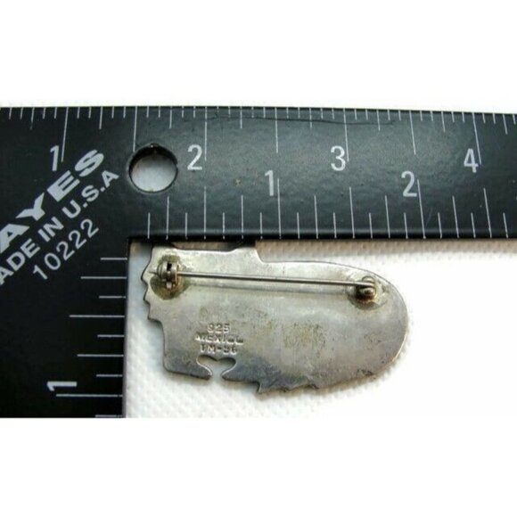 Brooch Fat Cat Inlaid w Black Onyx Hallmarked TM-96 Sterling Silver 925 Vintage - Picture 3 of 7